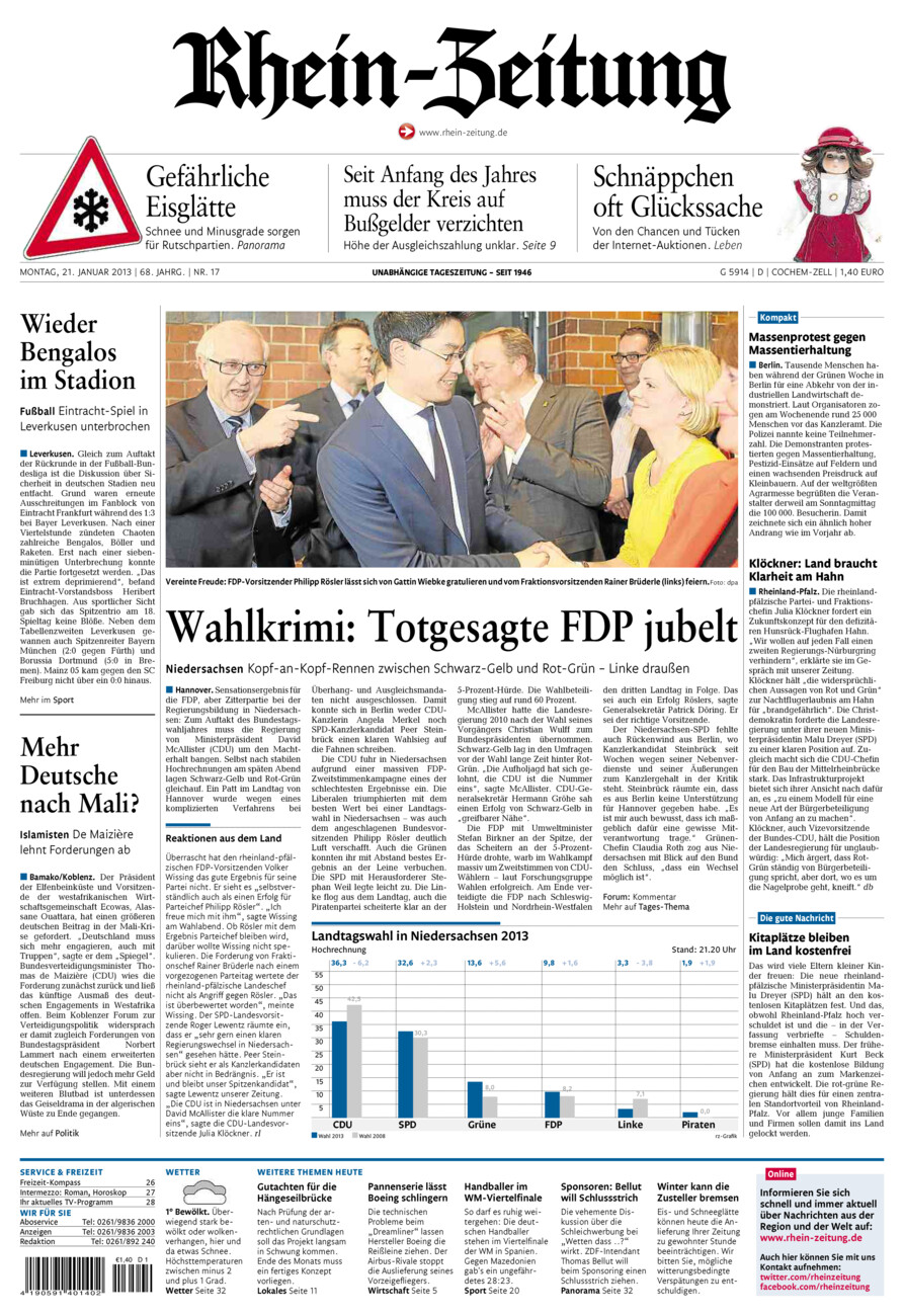 Rhein-Zeitung Kreis Cochem-Zell vom Montag, 21.01.2013