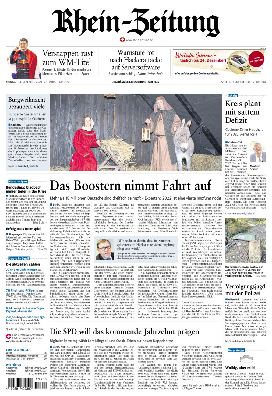 Rhein-Zeitung Kreis Cochem-Zell vom Montag, 13.12.2021