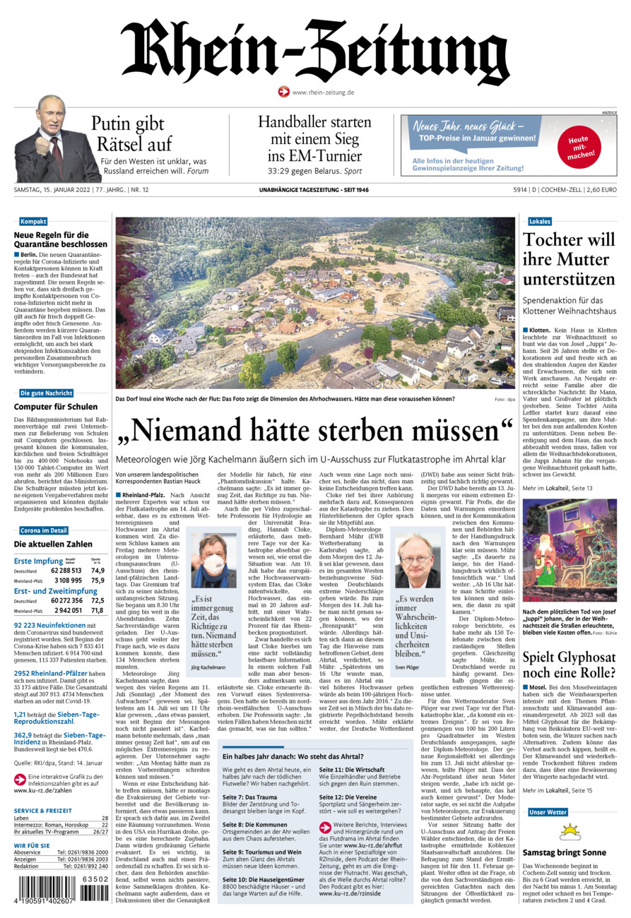 Rhein-Zeitung Kreis Cochem-Zell vom Samstag, 15.01.2022