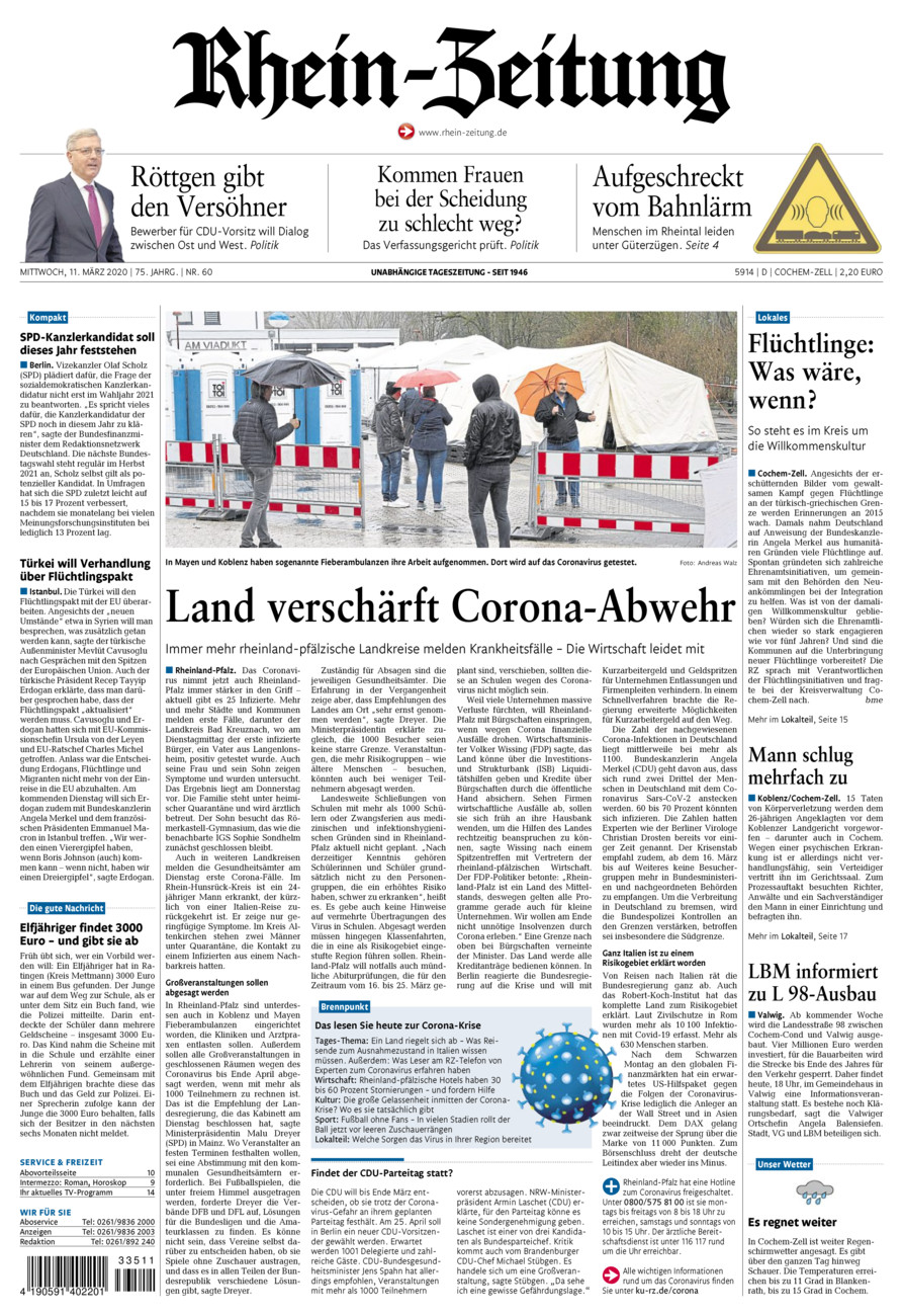 Rhein-Zeitung Kreis Cochem-Zell vom Mittwoch, 11.03.2020