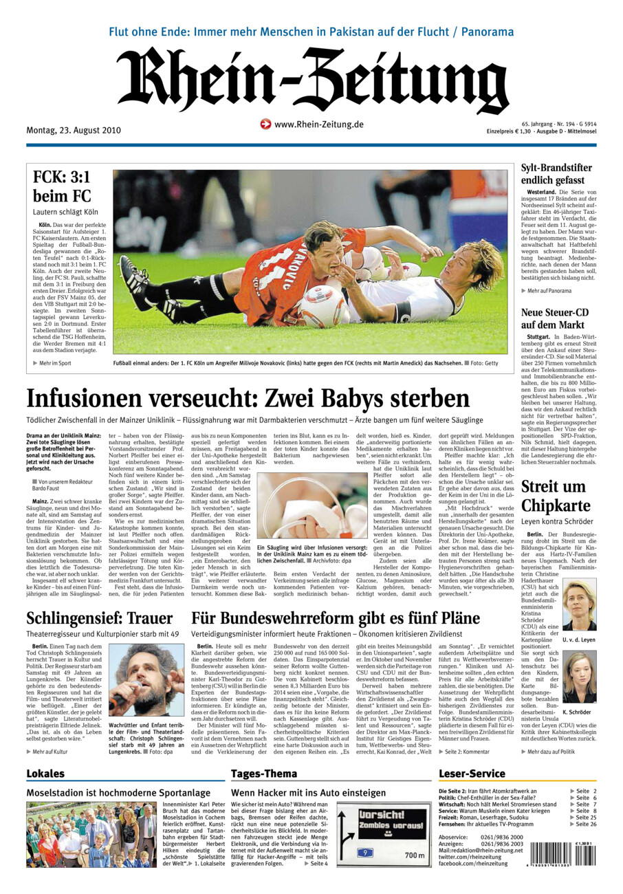 Rhein-Zeitung Kreis Cochem-Zell vom Montag, 23.08.2010