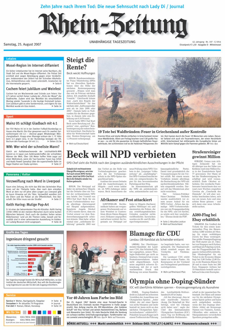 Rhein-Zeitung Kreis Cochem-Zell vom Samstag, 25.08.2007