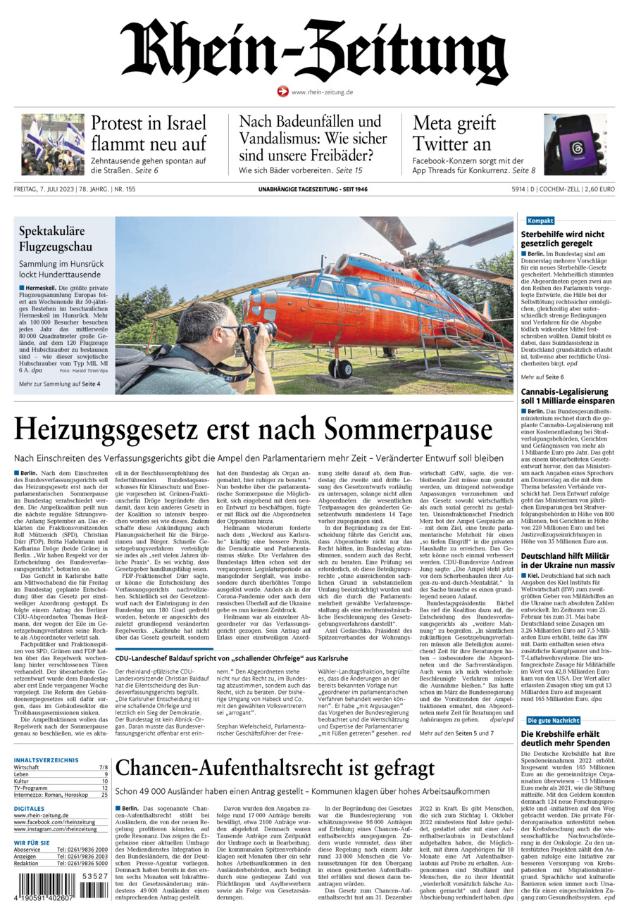 Rhein-Zeitung Kreis Cochem-Zell vom Freitag, 07.07.2023