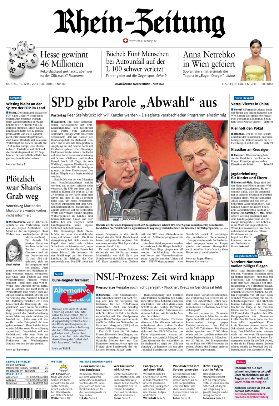 Rhein-Zeitung Kreis Cochem-Zell vom Montag, 15.04.2013