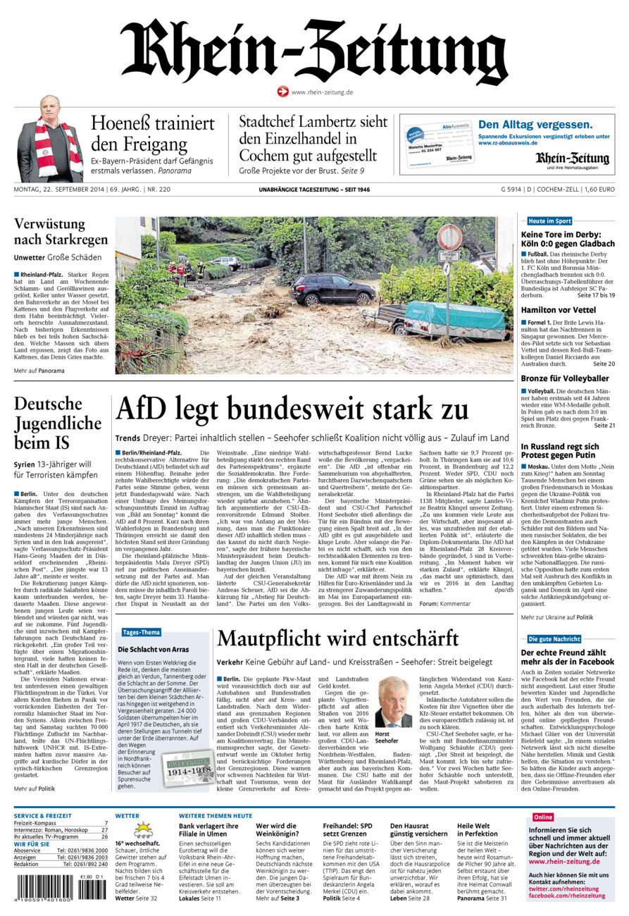 Rhein-Zeitung Kreis Cochem-Zell vom Montag, 22.09.2014
