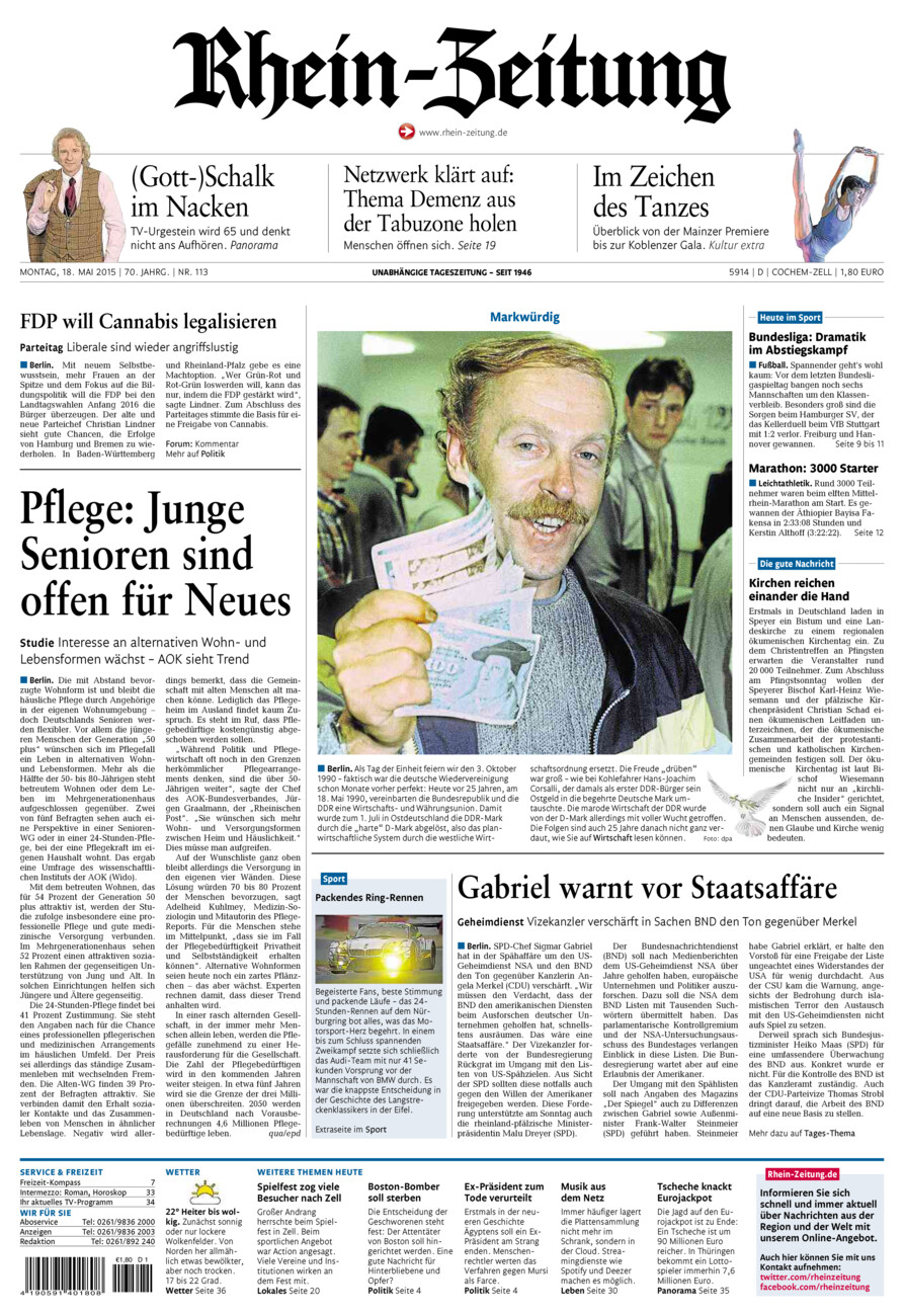 Rhein-Zeitung Kreis Cochem-Zell vom Montag, 18.05.2015