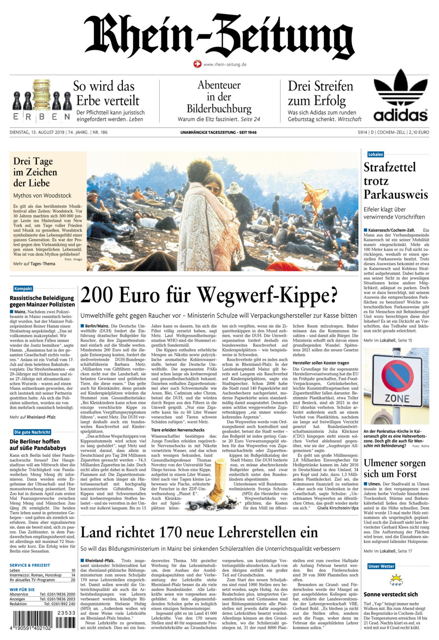 Rhein-Zeitung Kreis Cochem-Zell vom Dienstag, 13.08.2019