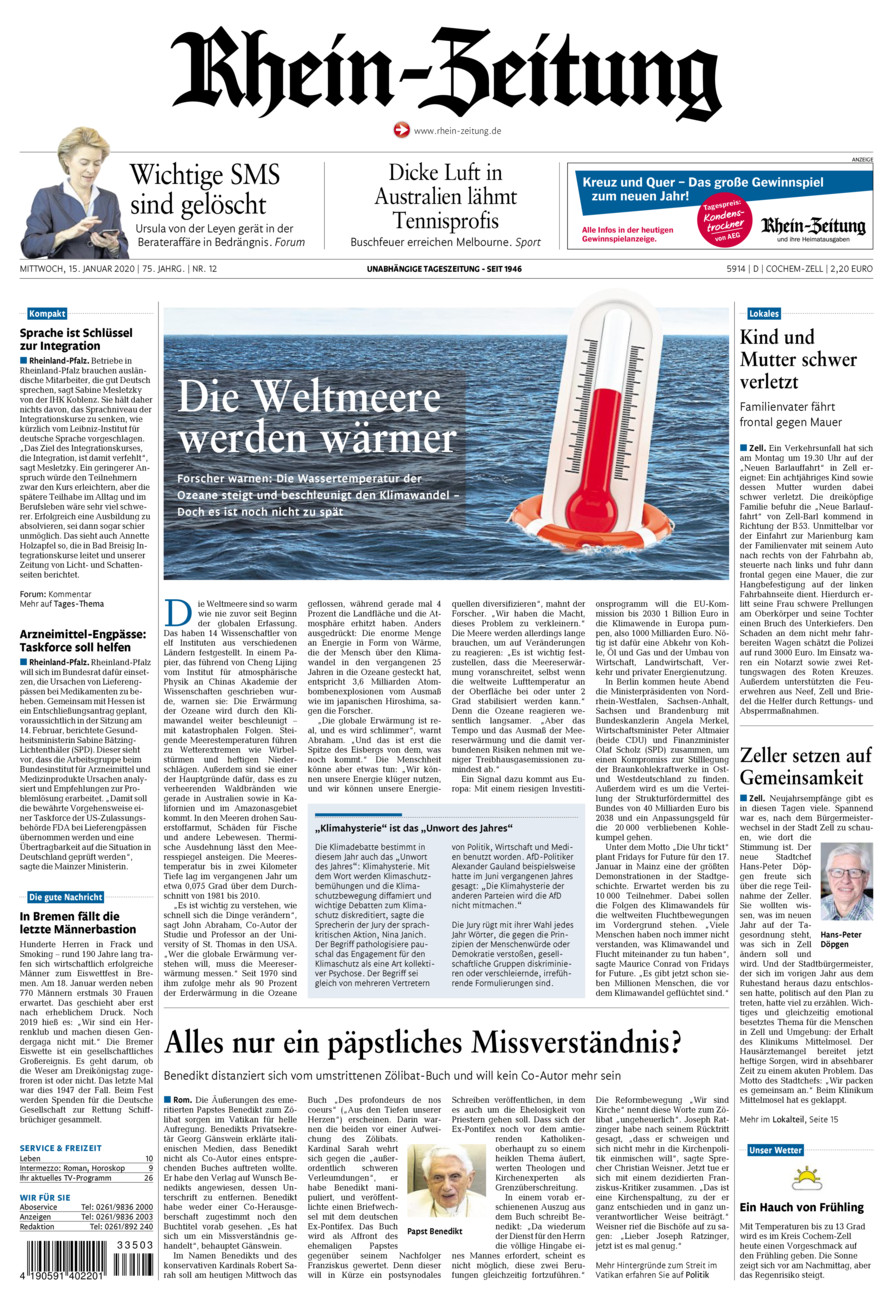 Rhein-Zeitung Kreis Cochem-Zell vom Mittwoch, 15.01.2020