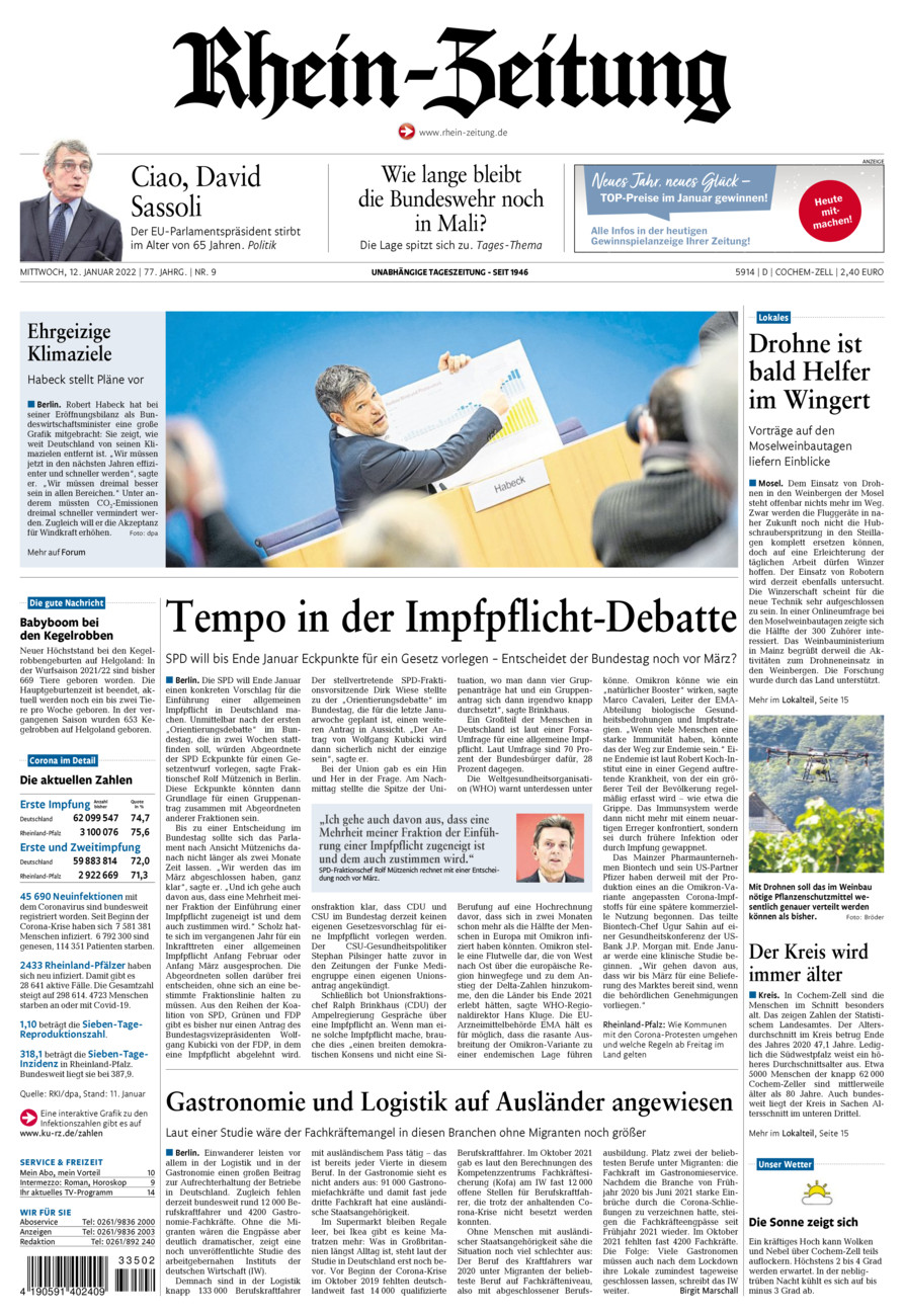 Rhein-Zeitung Kreis Cochem-Zell vom Mittwoch, 12.01.2022