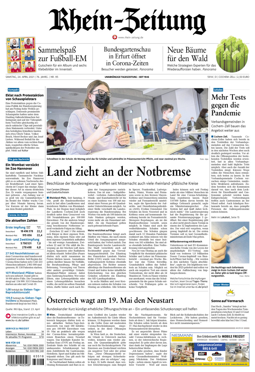 Rhein-Zeitung Kreis Cochem-Zell vom Samstag, 24.04.2021