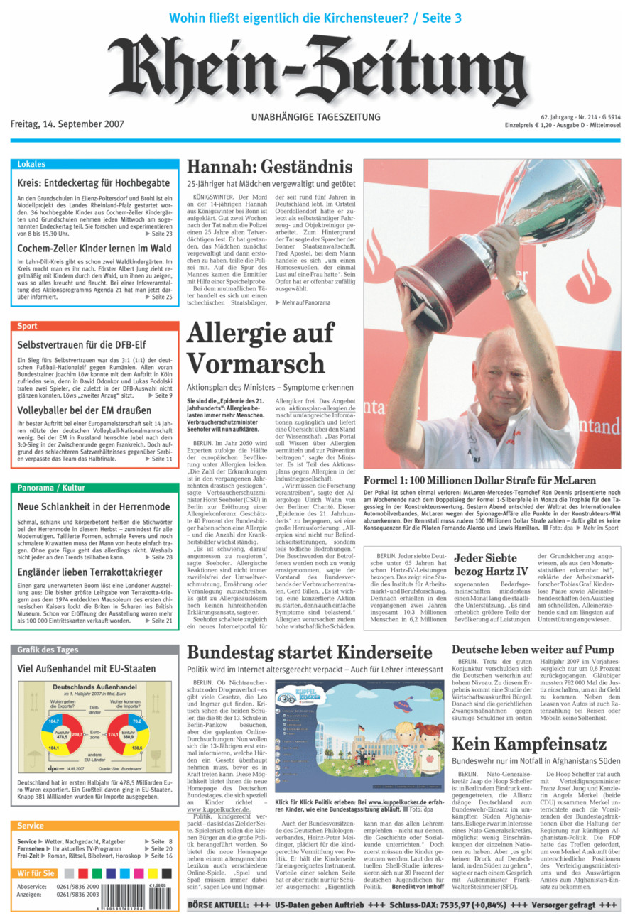 Rhein-Zeitung Kreis Cochem-Zell vom Freitag, 14.09.2007