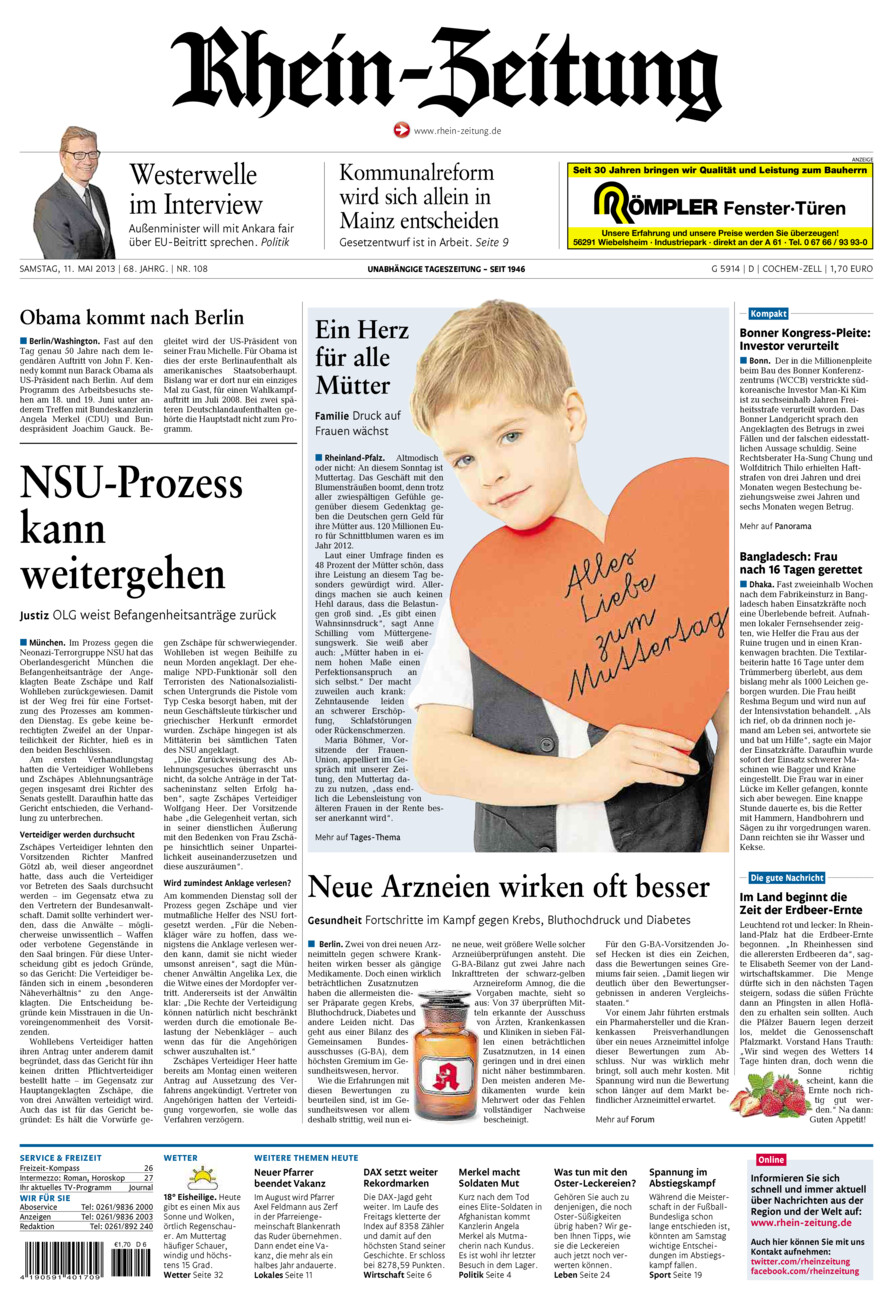Rhein-Zeitung Kreis Cochem-Zell vom Samstag, 11.05.2013