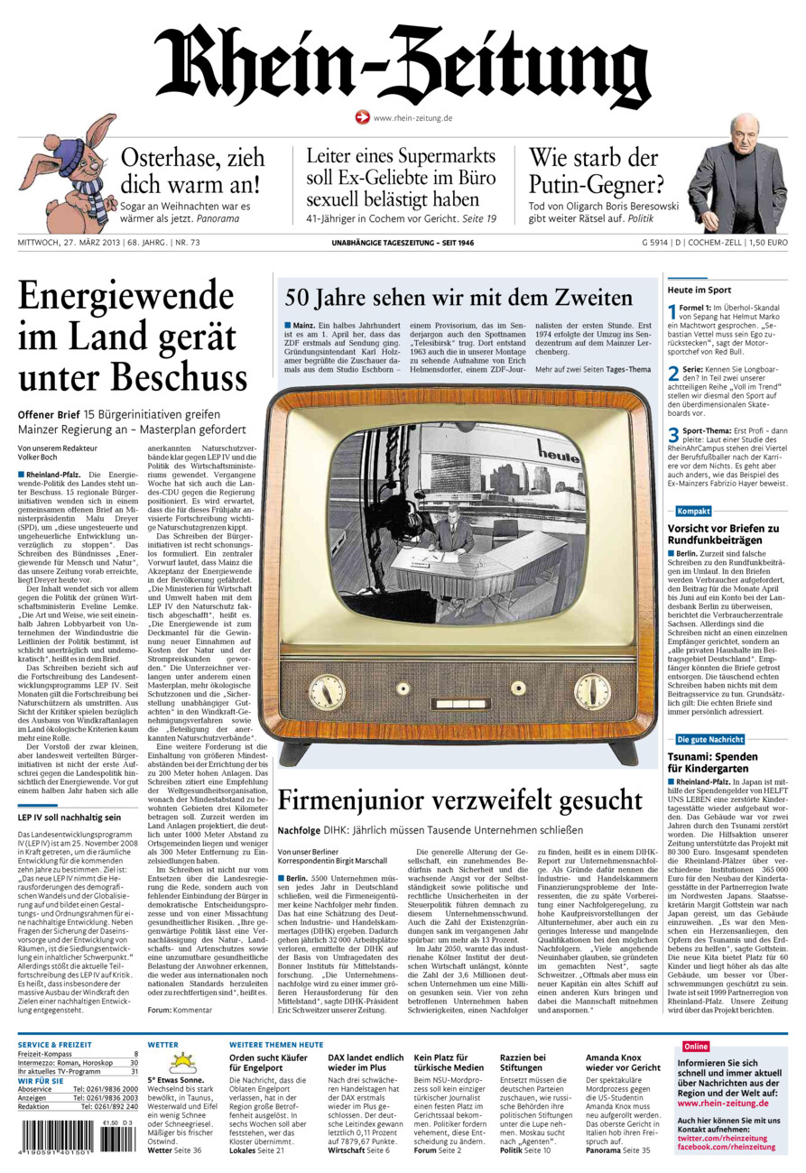 Rhein-Zeitung Kreis Cochem-Zell vom Mittwoch, 27.03.2013