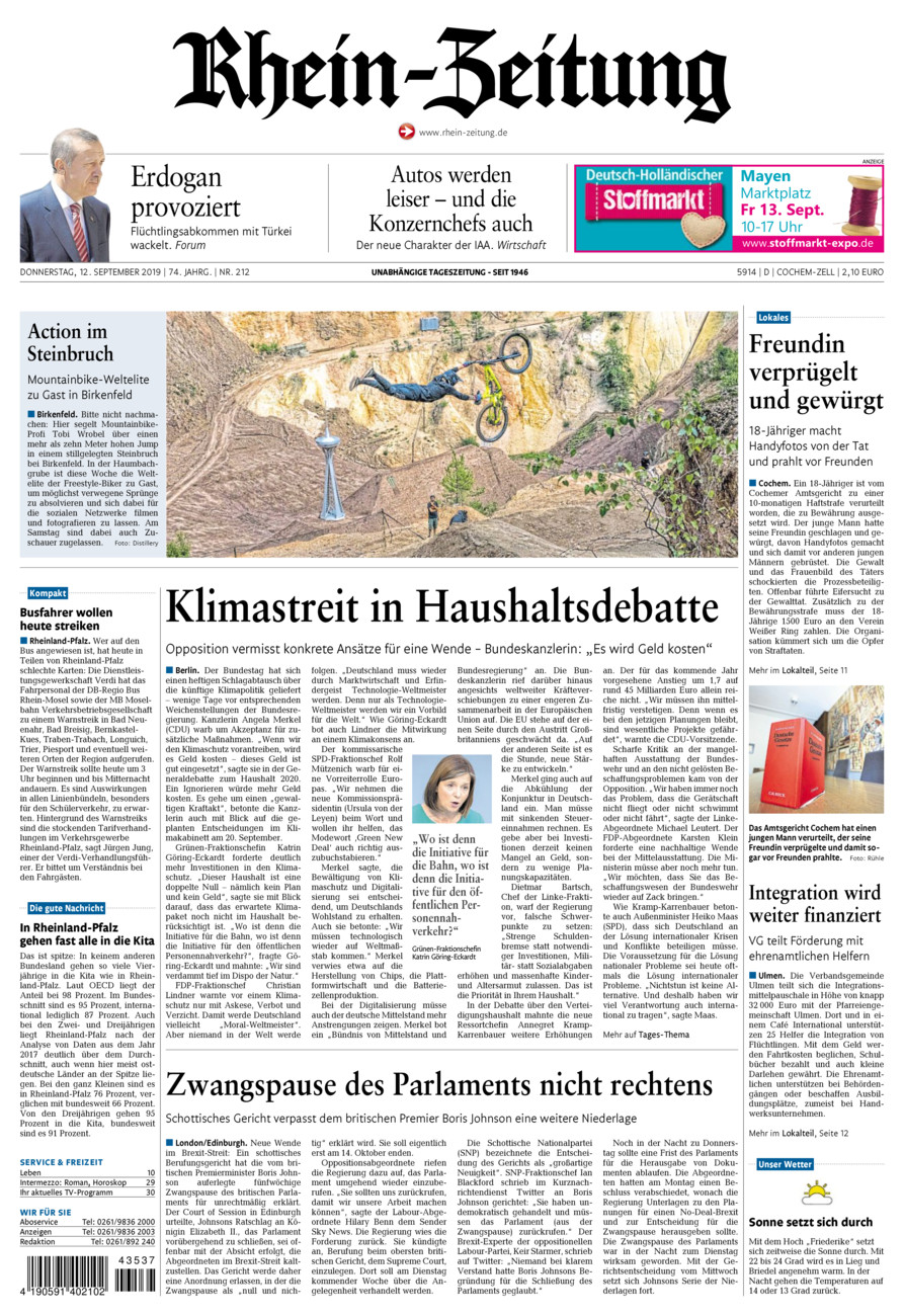 Rhein-Zeitung Kreis Cochem-Zell vom Donnerstag, 12.09.2019