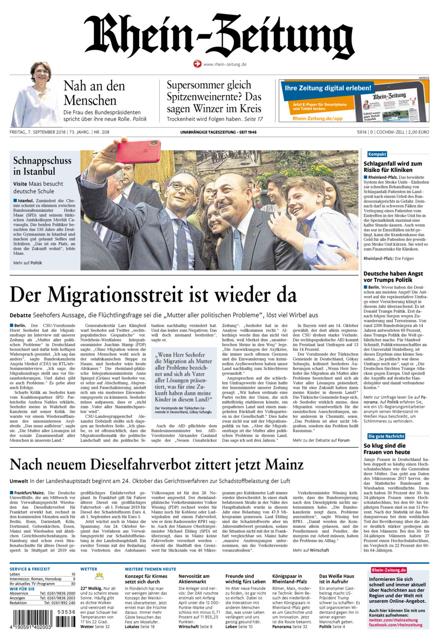 Rhein-Zeitung Kreis Cochem-Zell vom Freitag, 07.09.2018