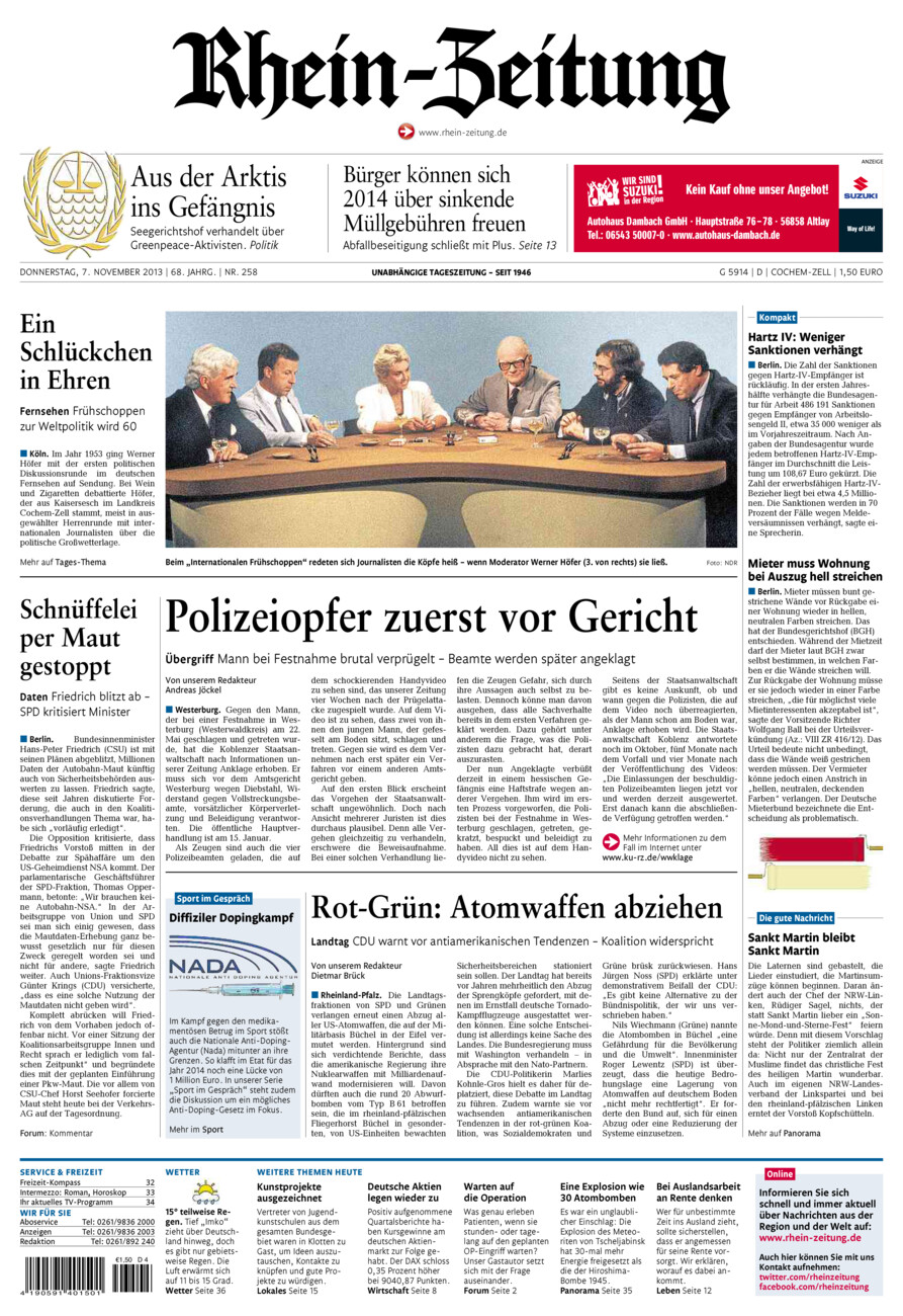 Rhein-Zeitung Kreis Cochem-Zell vom Donnerstag, 07.11.2013