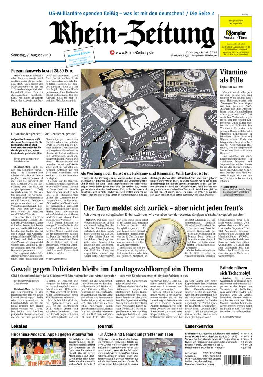 Rhein-Zeitung Kreis Cochem-Zell vom Samstag, 07.08.2010