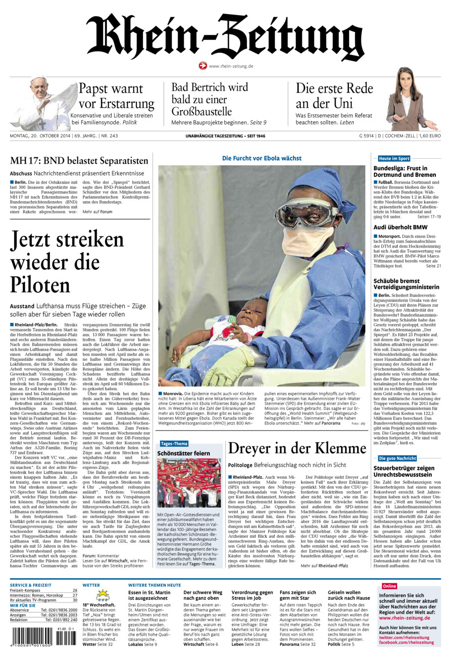 Rhein-Zeitung Kreis Cochem-Zell vom Montag, 20.10.2014