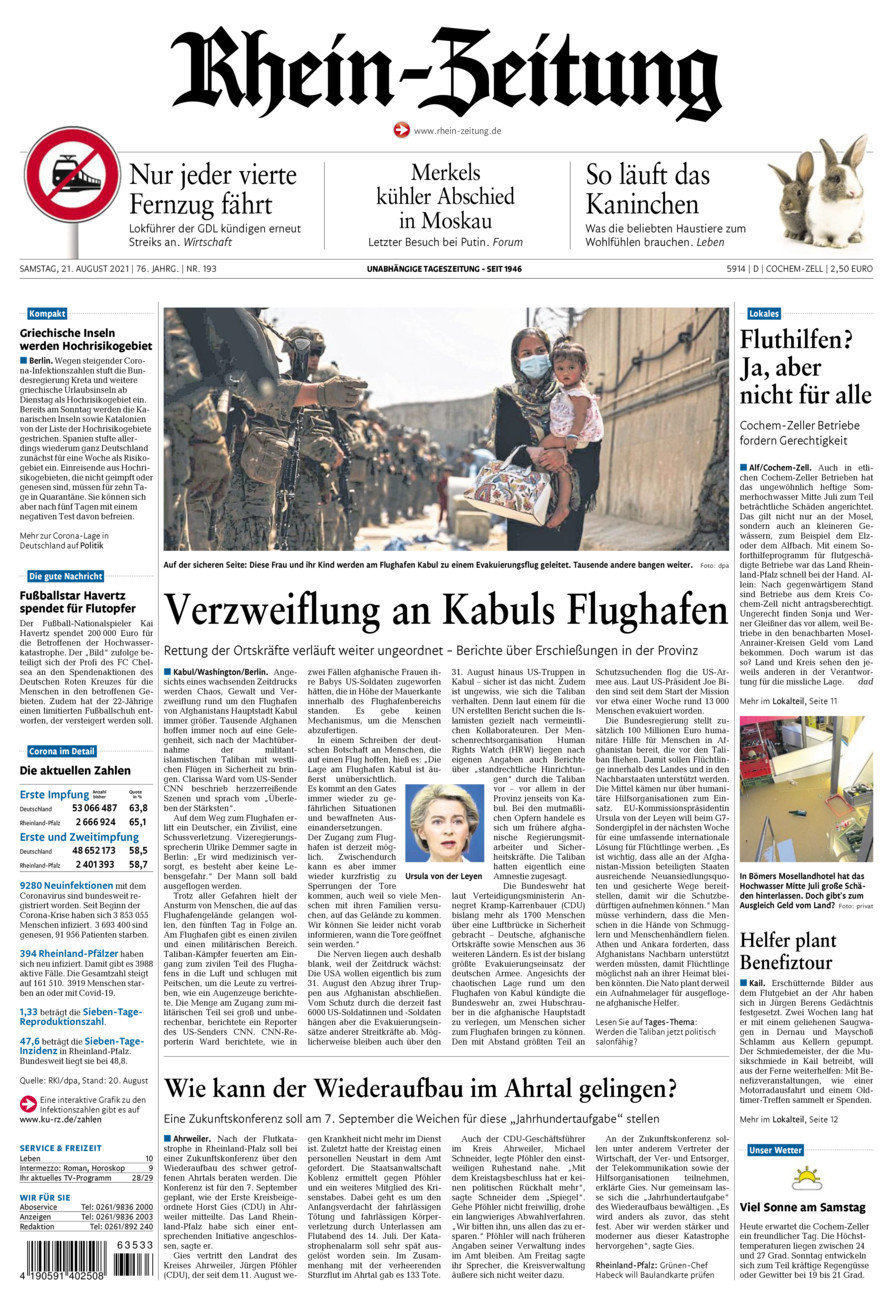 Rhein-Zeitung Kreis Cochem-Zell vom Samstag, 21.08.2021