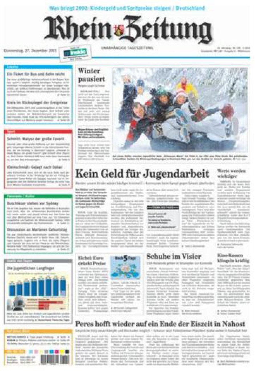 Rhein-Zeitung Kreis Cochem-Zell vom Donnerstag, 27.12.2001
