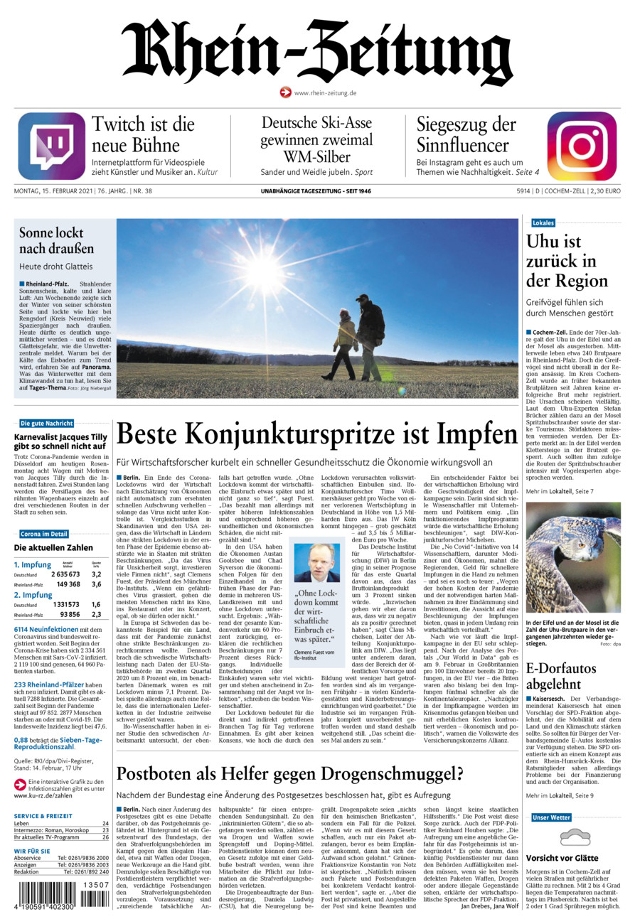 Rhein-Zeitung Kreis Cochem-Zell vom Montag, 15.02.2021