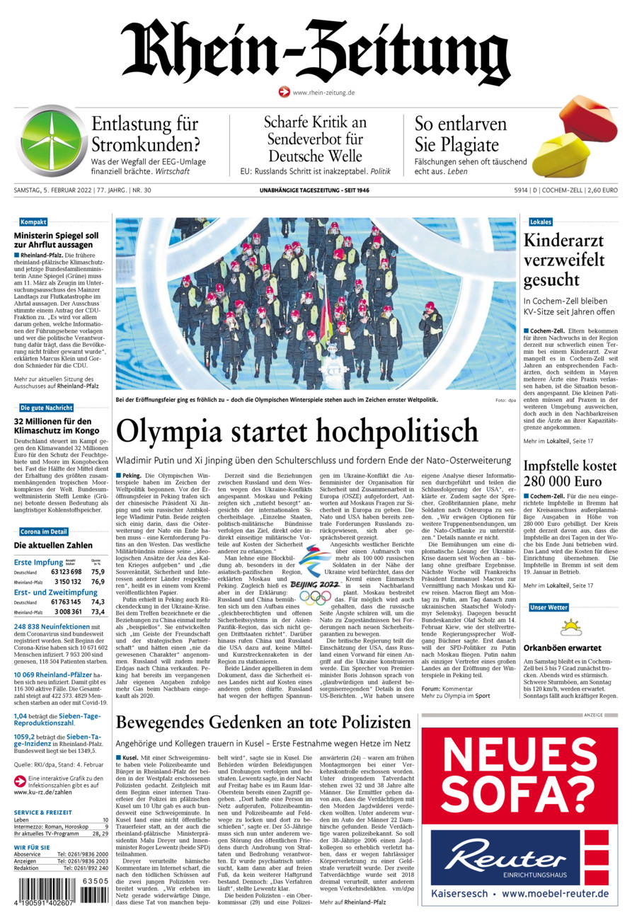 Rhein-Zeitung Kreis Cochem-Zell vom Samstag, 05.02.2022