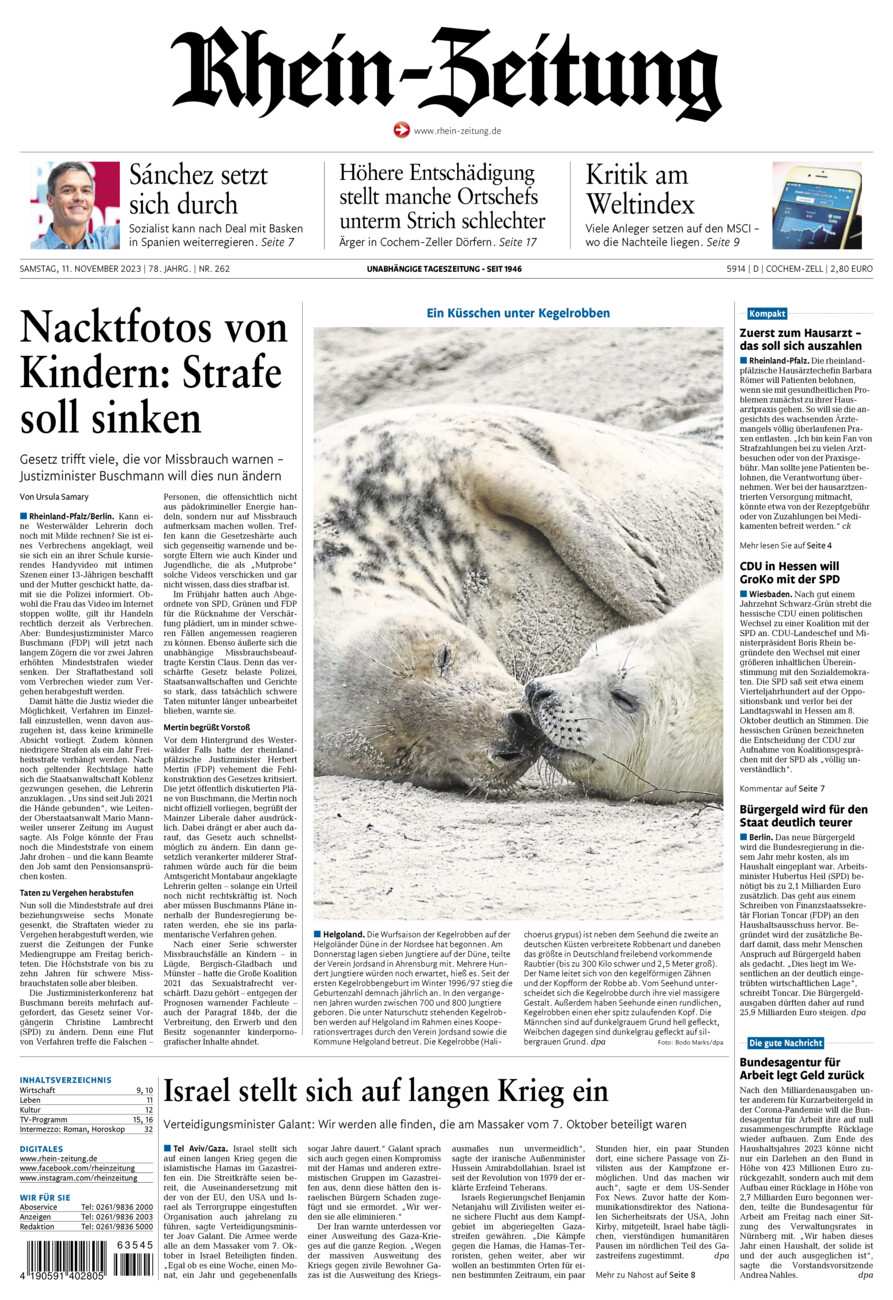Rhein-Zeitung Kreis Cochem-Zell vom Samstag, 11.11.2023