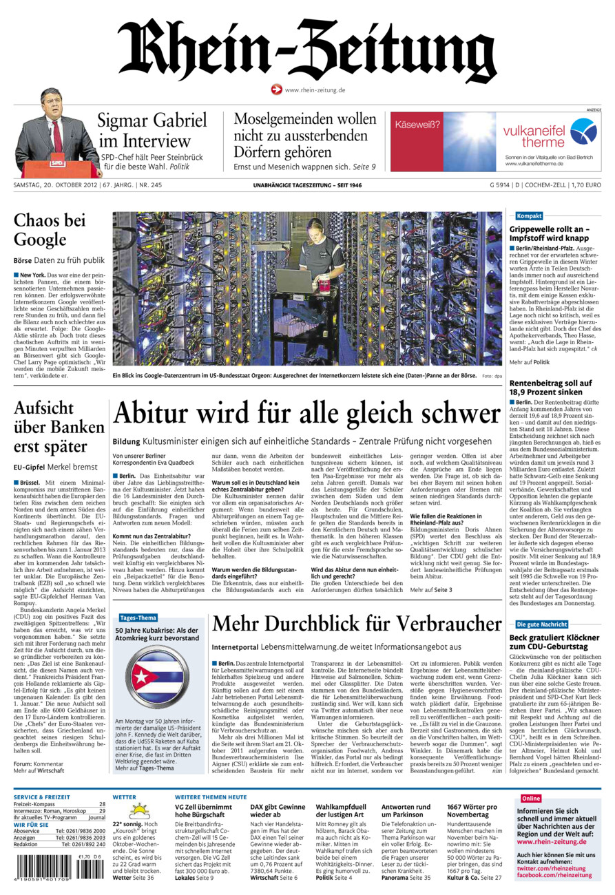 Rhein-Zeitung Kreis Cochem-Zell vom Samstag, 20.10.2012