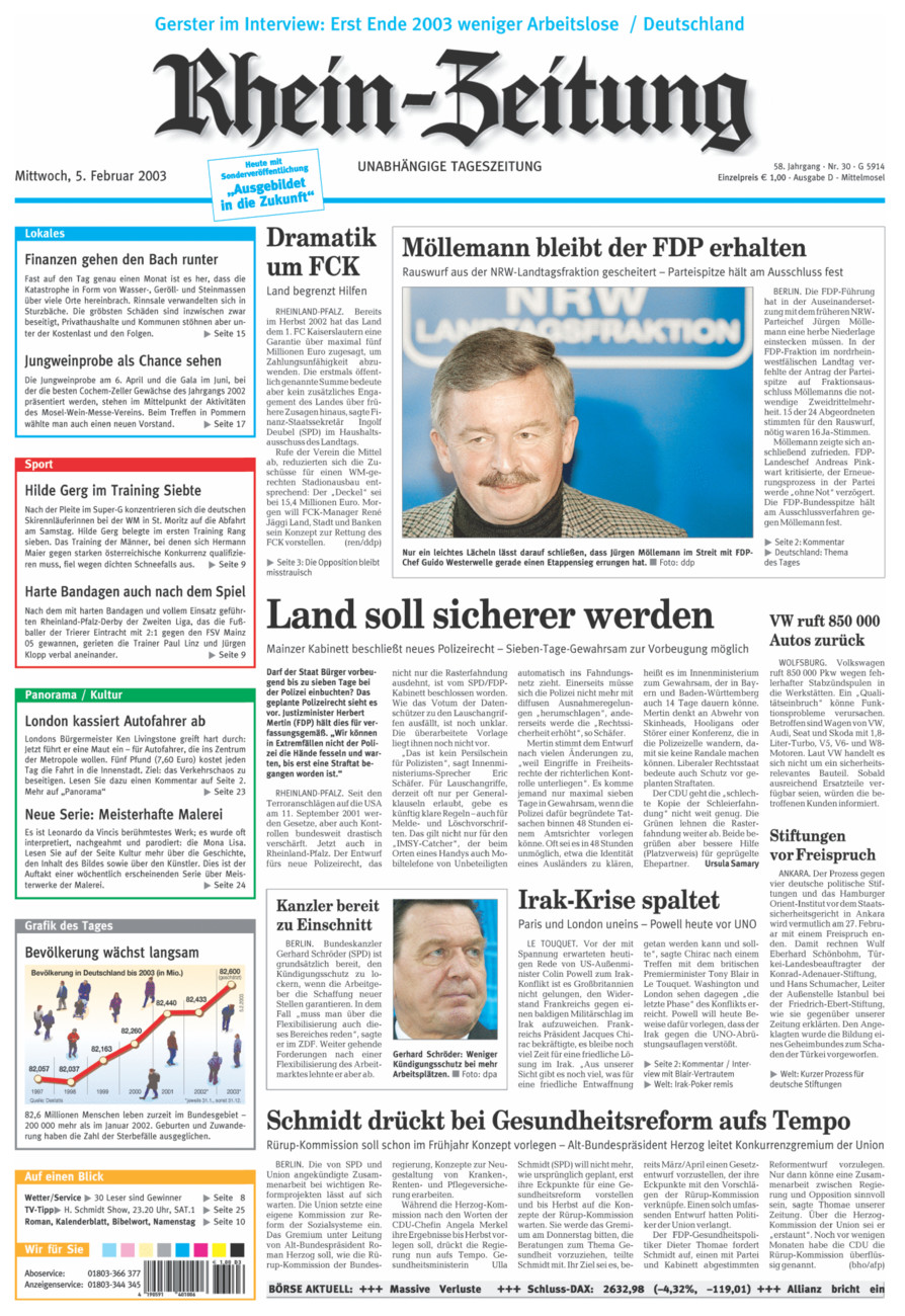Rhein-Zeitung Kreis Cochem-Zell vom Mittwoch, 05.02.2003