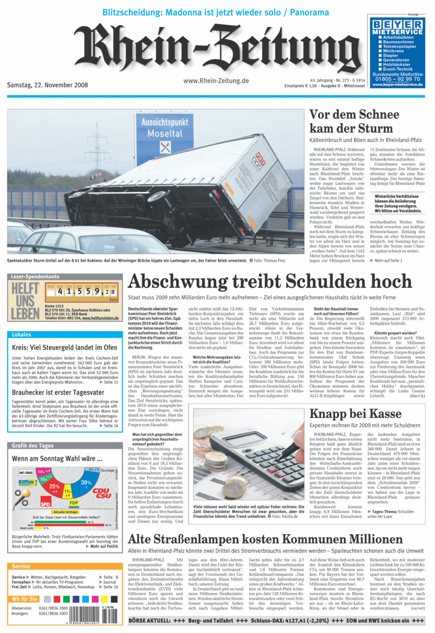 Rhein-Zeitung Kreis Cochem-Zell vom Samstag, 22.11.2008