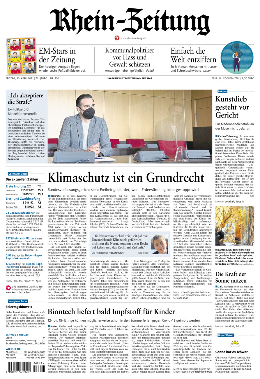 Rhein-Zeitung Kreis Cochem-Zell vom Freitag, 30.04.2021