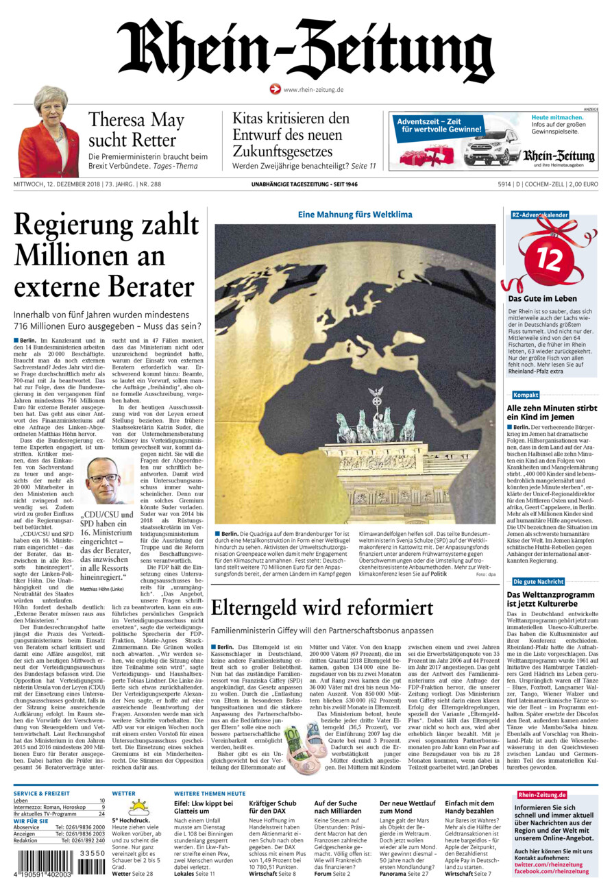 Rhein-Zeitung Kreis Cochem-Zell vom Mittwoch, 12.12.2018