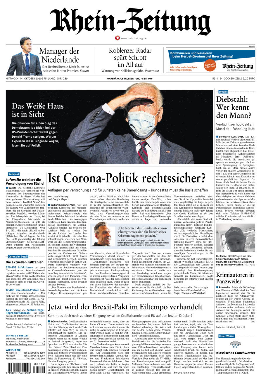 Rhein-Zeitung Kreis Cochem-Zell vom Mittwoch, 14.10.2020