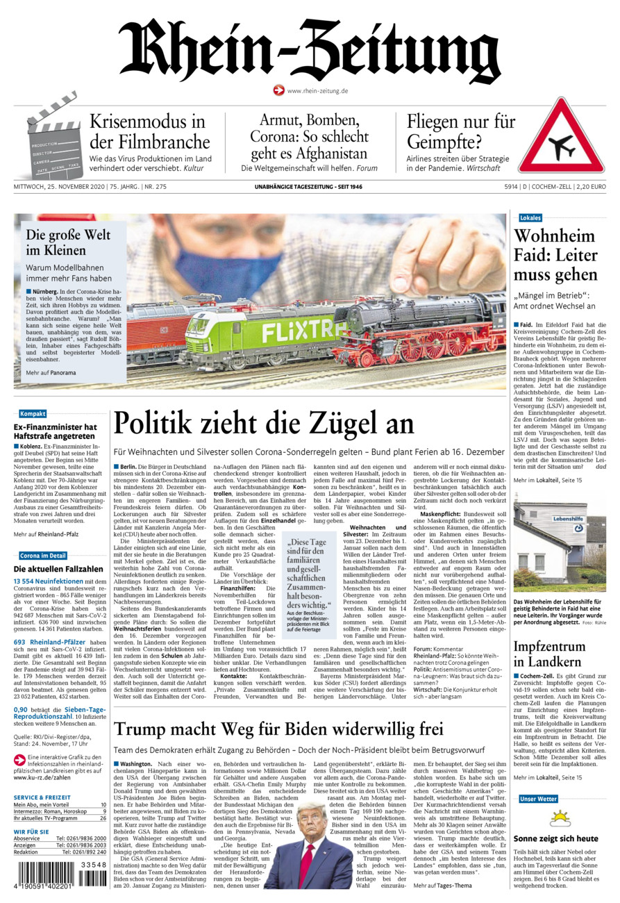Rhein-Zeitung Kreis Cochem-Zell vom Mittwoch, 25.11.2020