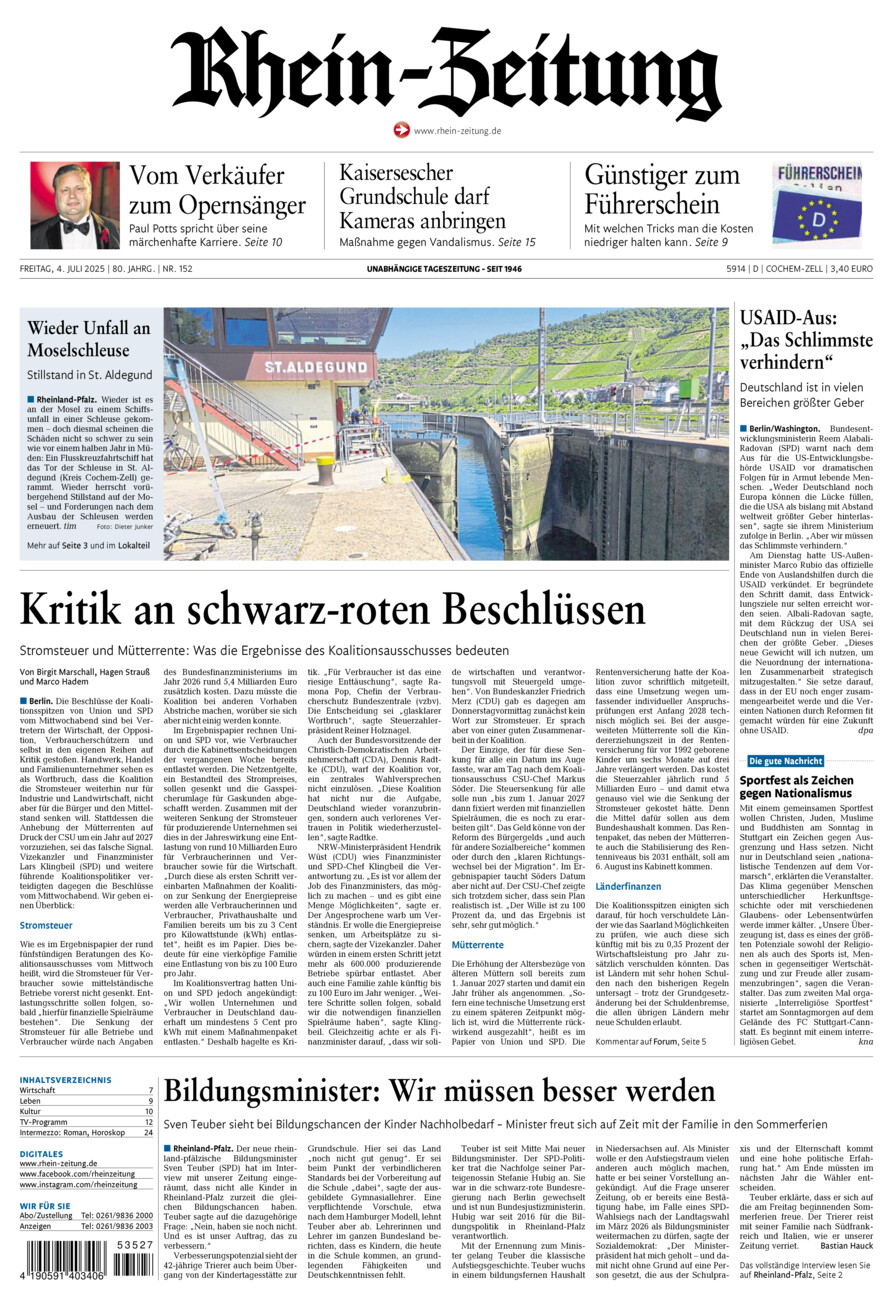 Rhein-Zeitung Kreis Cochem-Zell vom Freitag, 04.07.2025