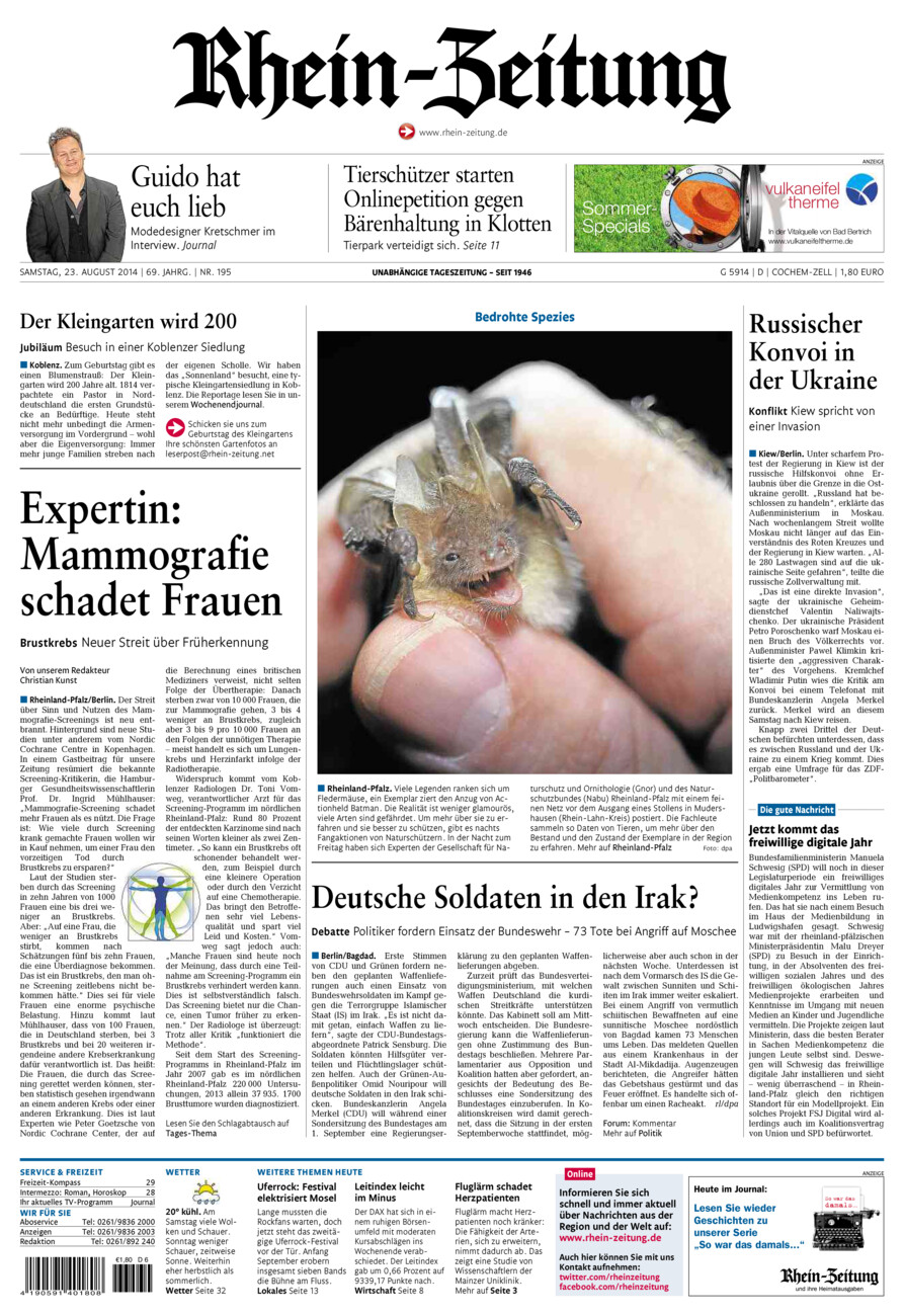 Rhein-Zeitung Kreis Cochem-Zell vom Samstag, 23.08.2014