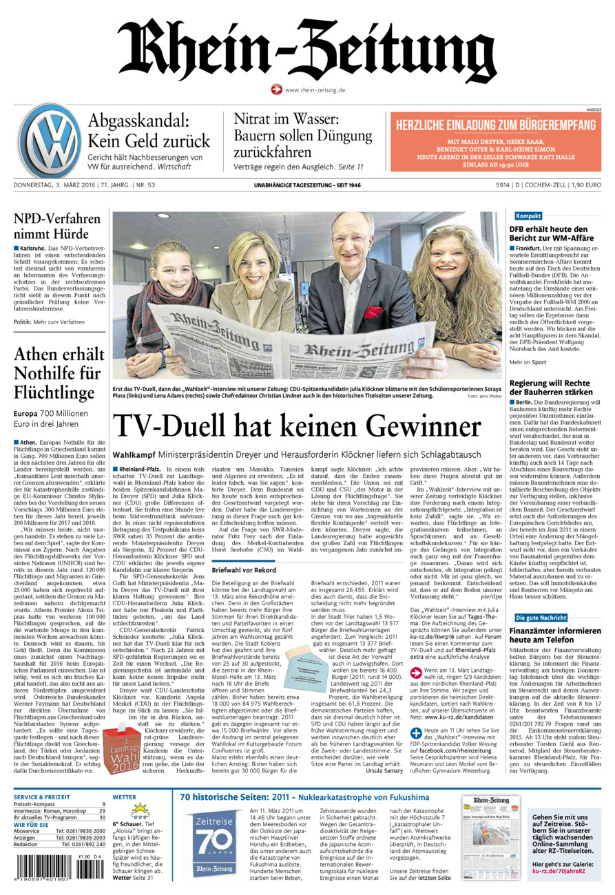 Rhein-Zeitung Kreis Cochem-Zell vom Donnerstag, 03.03.2016