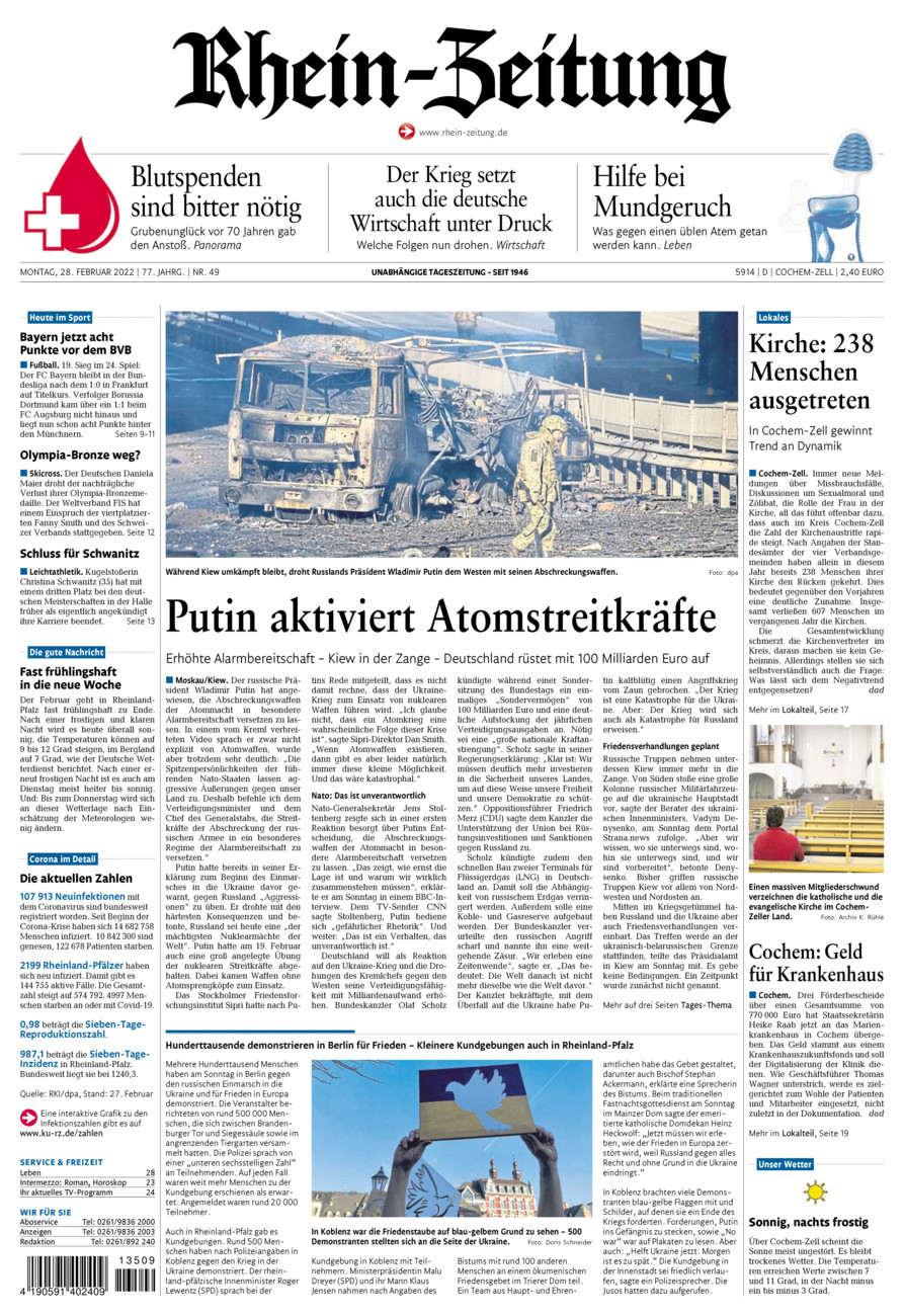 Rhein-Zeitung Kreis Cochem-Zell vom Montag, 28.02.2022
