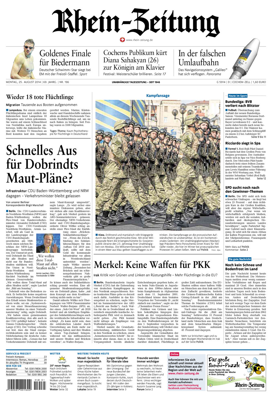 Rhein-Zeitung Kreis Cochem-Zell vom Montag, 25.08.2014