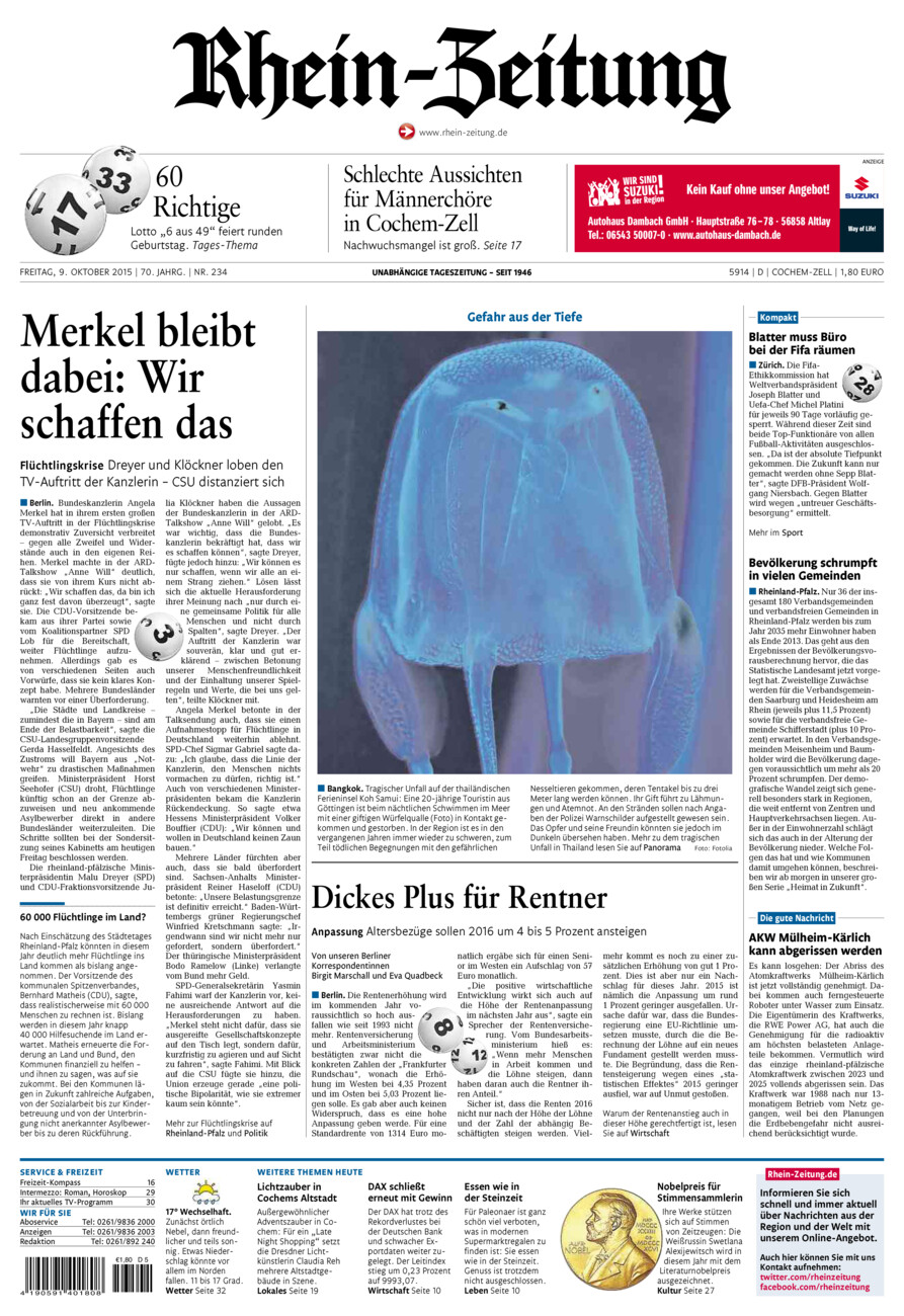 Rhein-Zeitung Kreis Cochem-Zell vom Freitag, 09.10.2015
