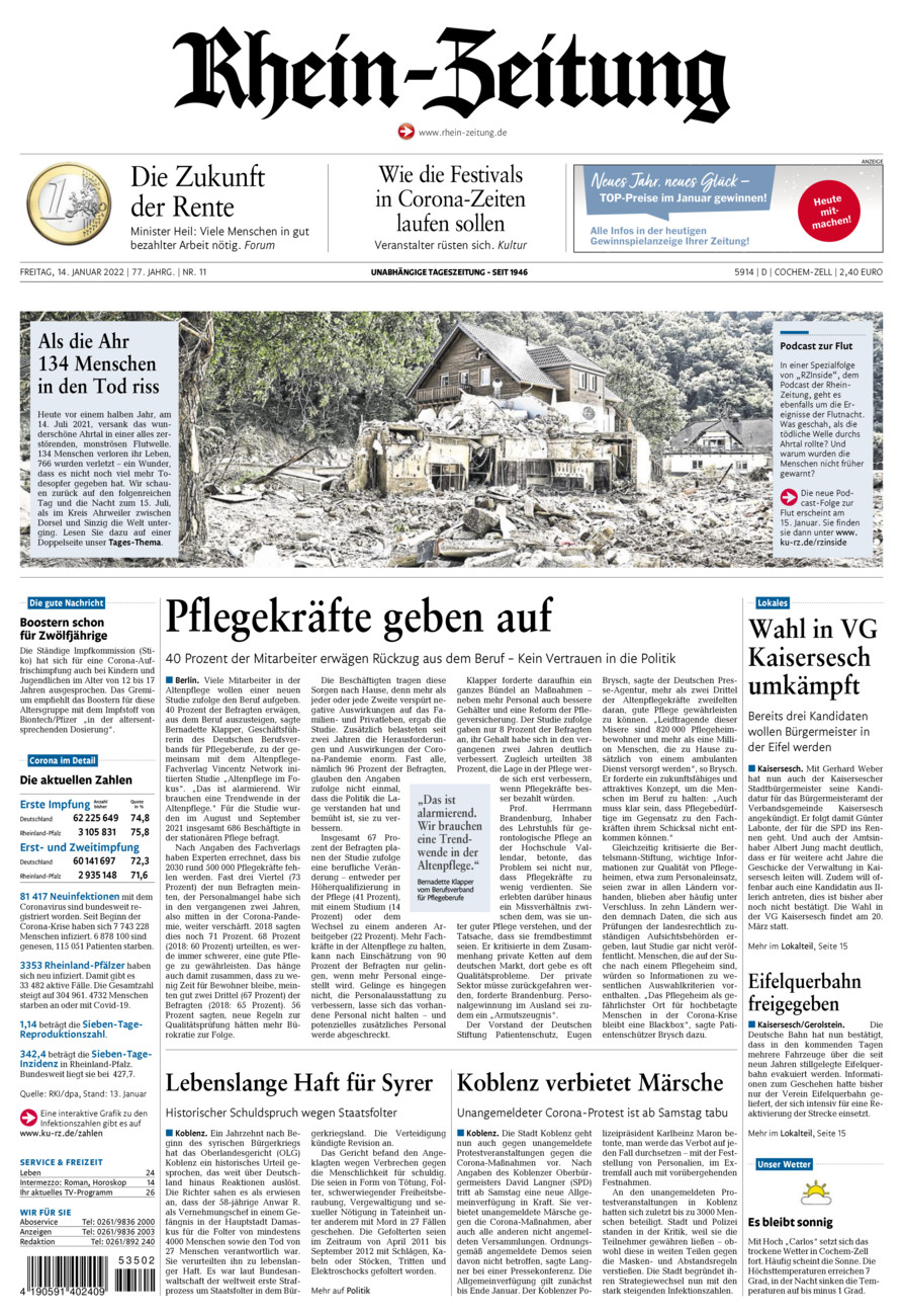 Rhein-Zeitung Kreis Cochem-Zell vom Freitag, 14.01.2022