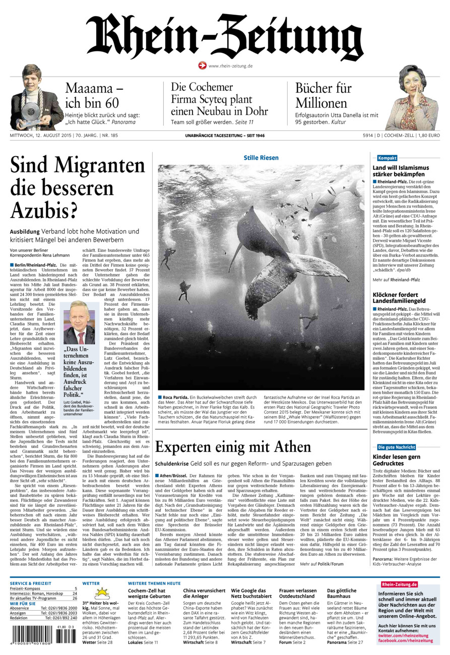 Rhein-Zeitung Kreis Cochem-Zell vom Mittwoch, 12.08.2015
