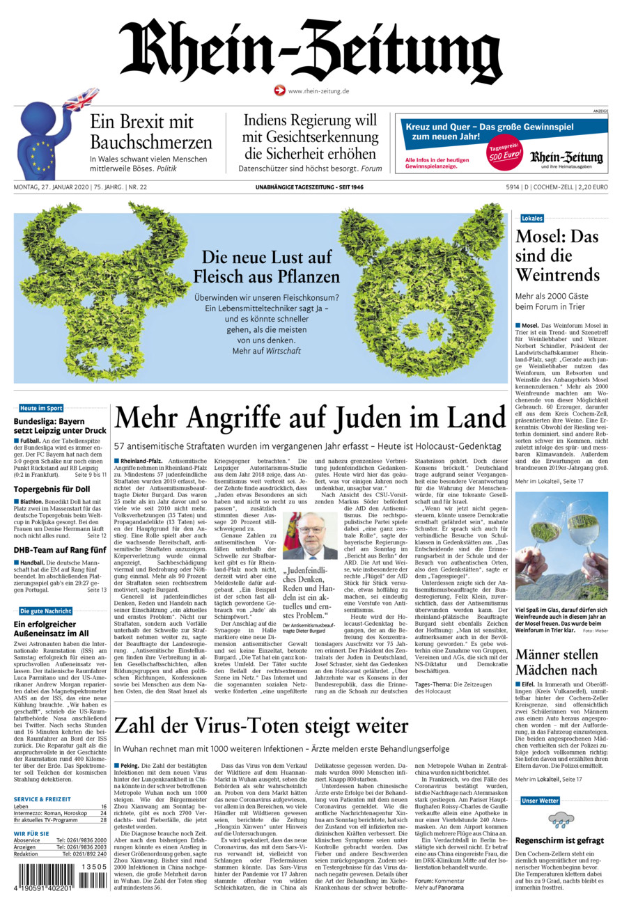 Rhein-Zeitung Kreis Cochem-Zell vom Montag, 27.01.2020