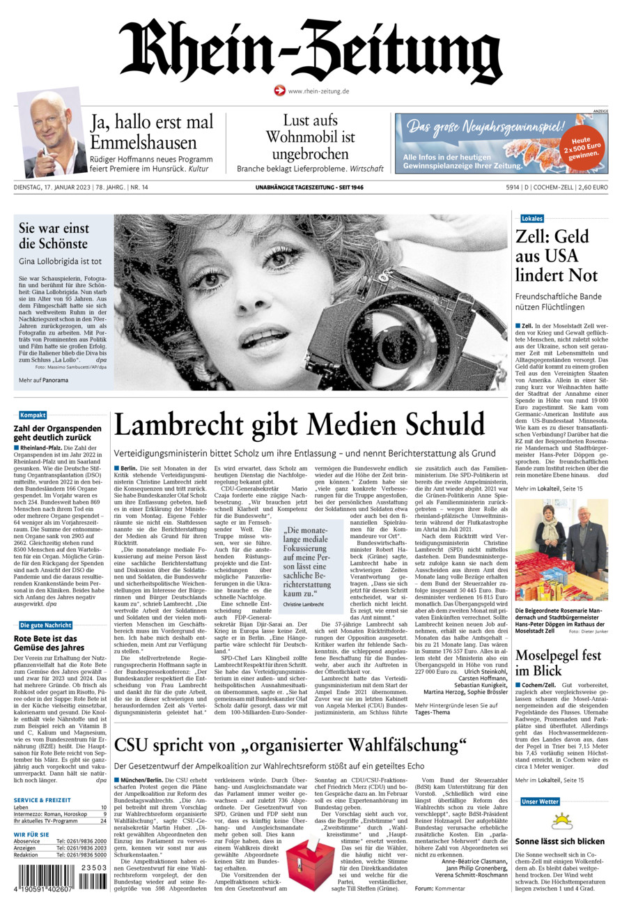 Rhein-Zeitung Kreis Cochem-Zell vom Dienstag, 17.01.2023