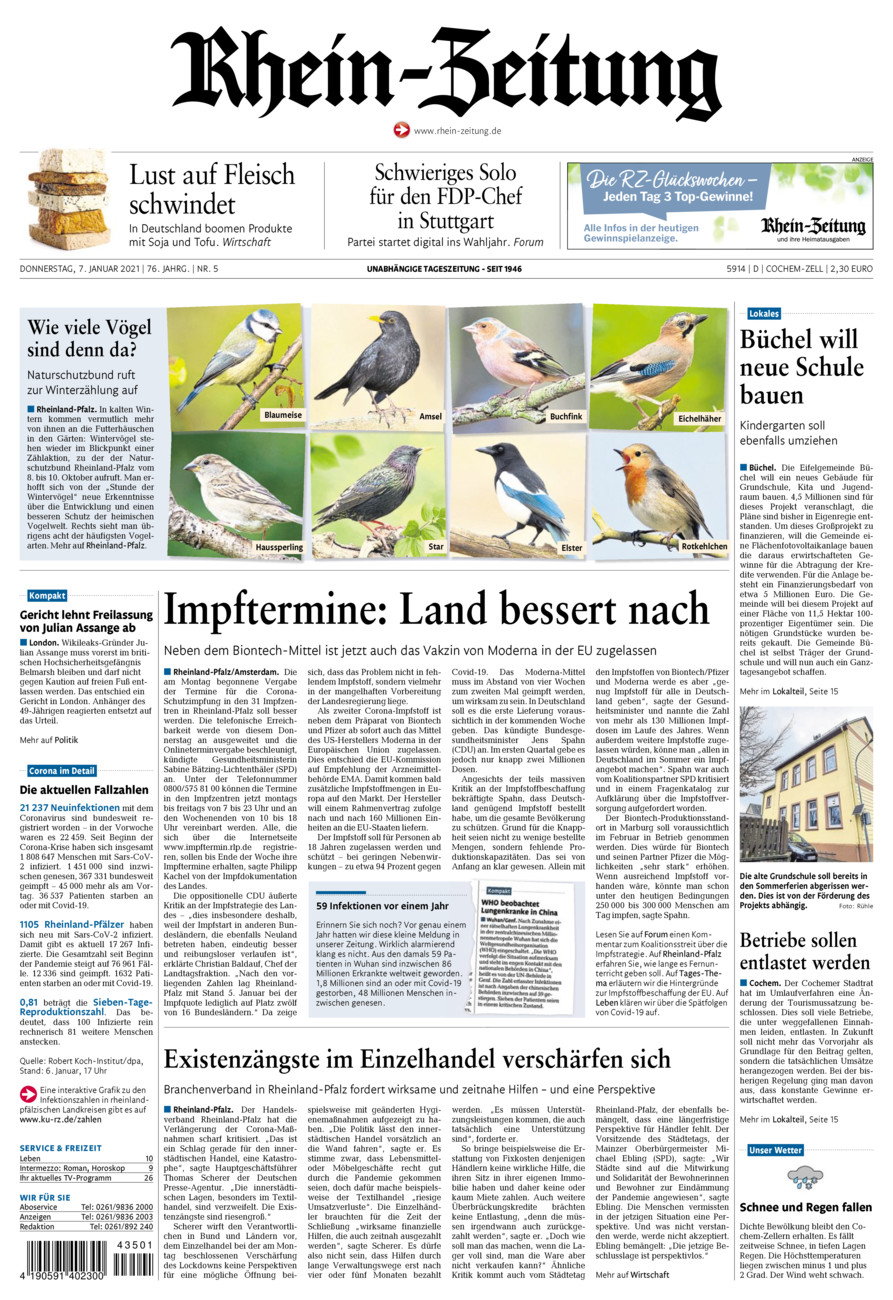 Rhein-Zeitung Kreis Cochem-Zell vom Donnerstag, 07.01.2021