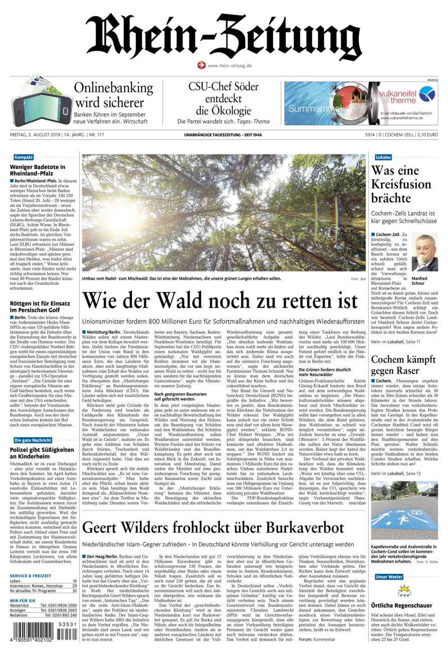 Rhein-Zeitung Kreis Cochem-Zell vom Freitag, 02.08.2019