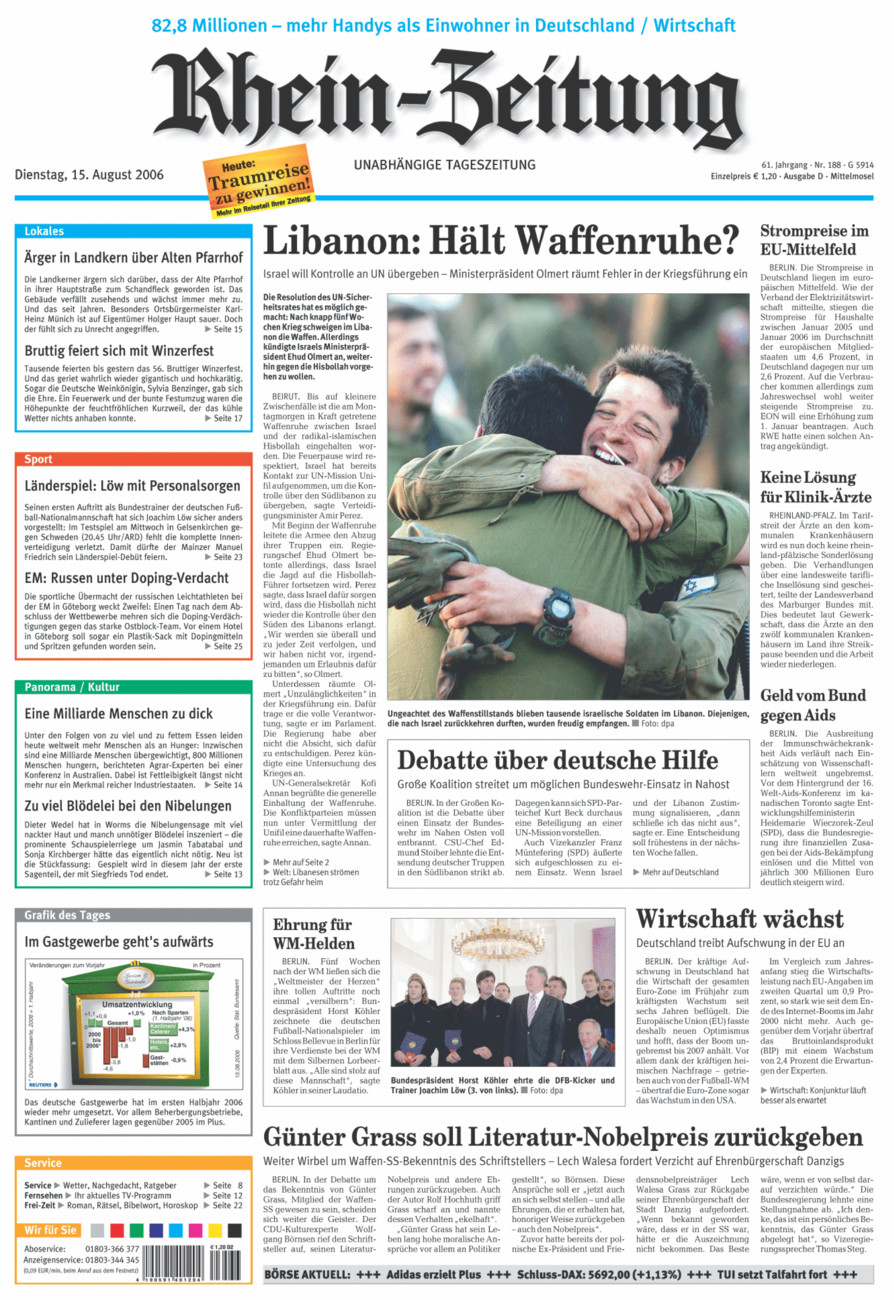 Rhein-Zeitung Kreis Cochem-Zell vom Dienstag, 15.08.2006