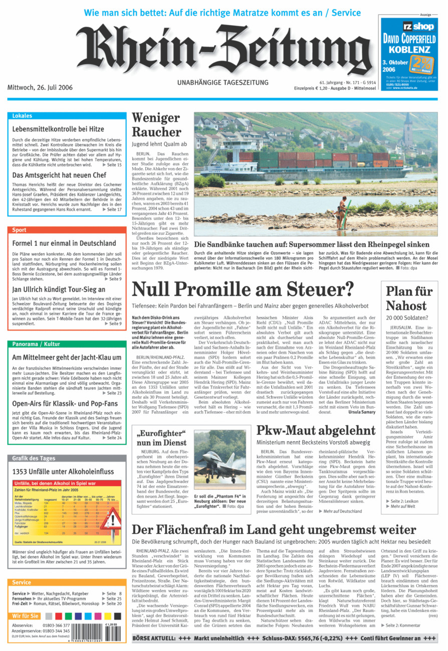 Rhein-Zeitung Kreis Cochem-Zell vom Mittwoch, 26.07.2006