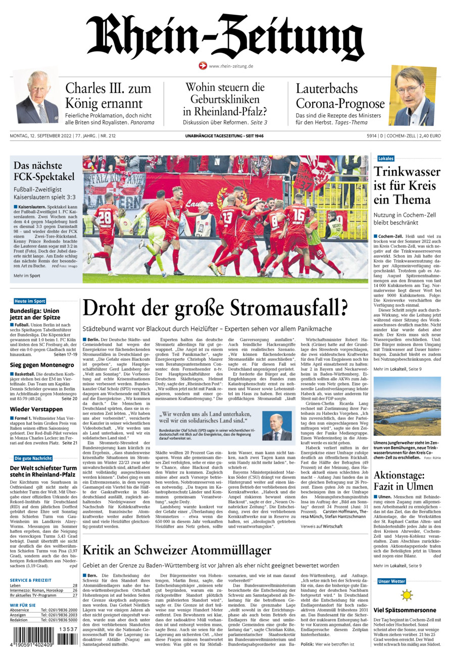 Rhein-Zeitung Kreis Cochem-Zell vom Montag, 12.09.2022