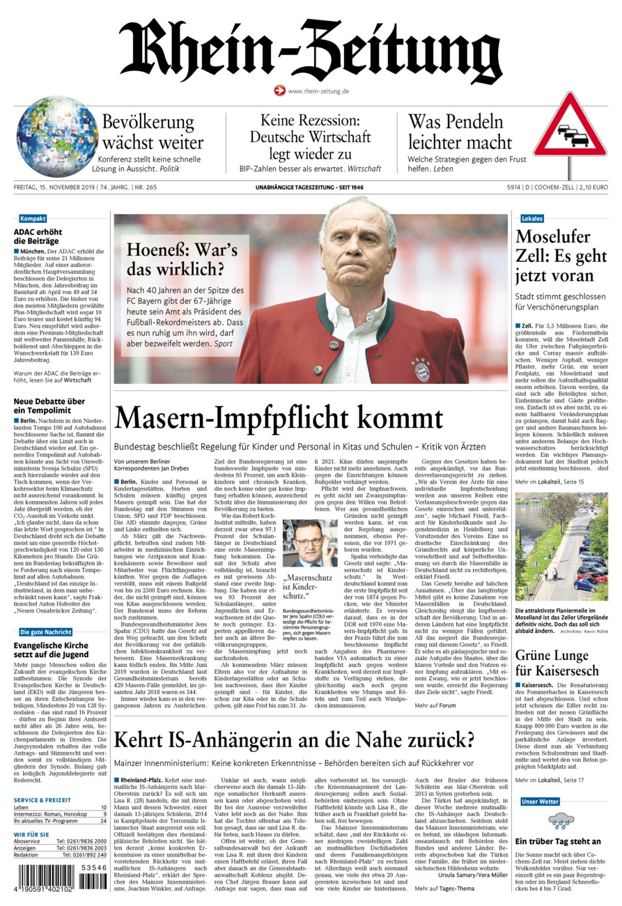 Rhein-Zeitung Kreis Cochem-Zell vom Freitag, 15.11.2019